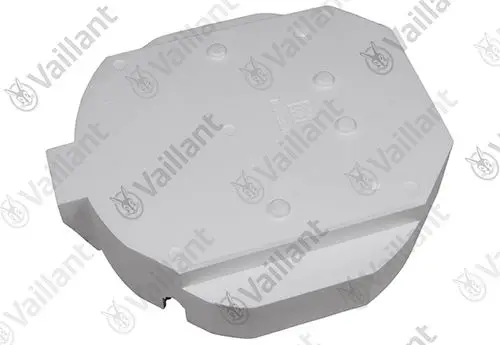 Isolierungsteil von Vaillant in ovaler Form, mit glatter Oberfläche und mehreren Vertiefungen, geeignet zur Abdeckung von Heizungs- oder Warmwassersystemen.